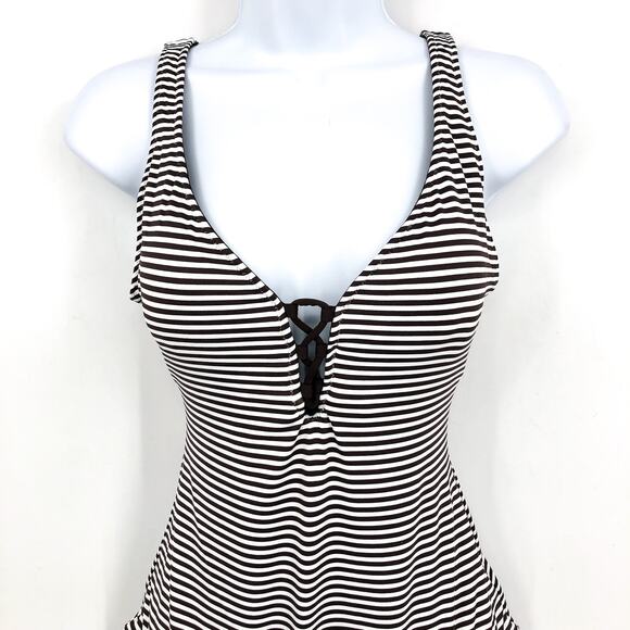 TOMMY BAHAMA Breaker Bay Reversible One-Piece Swimsuit 12 Brown Lace Back NWT - Picture 5 of 11